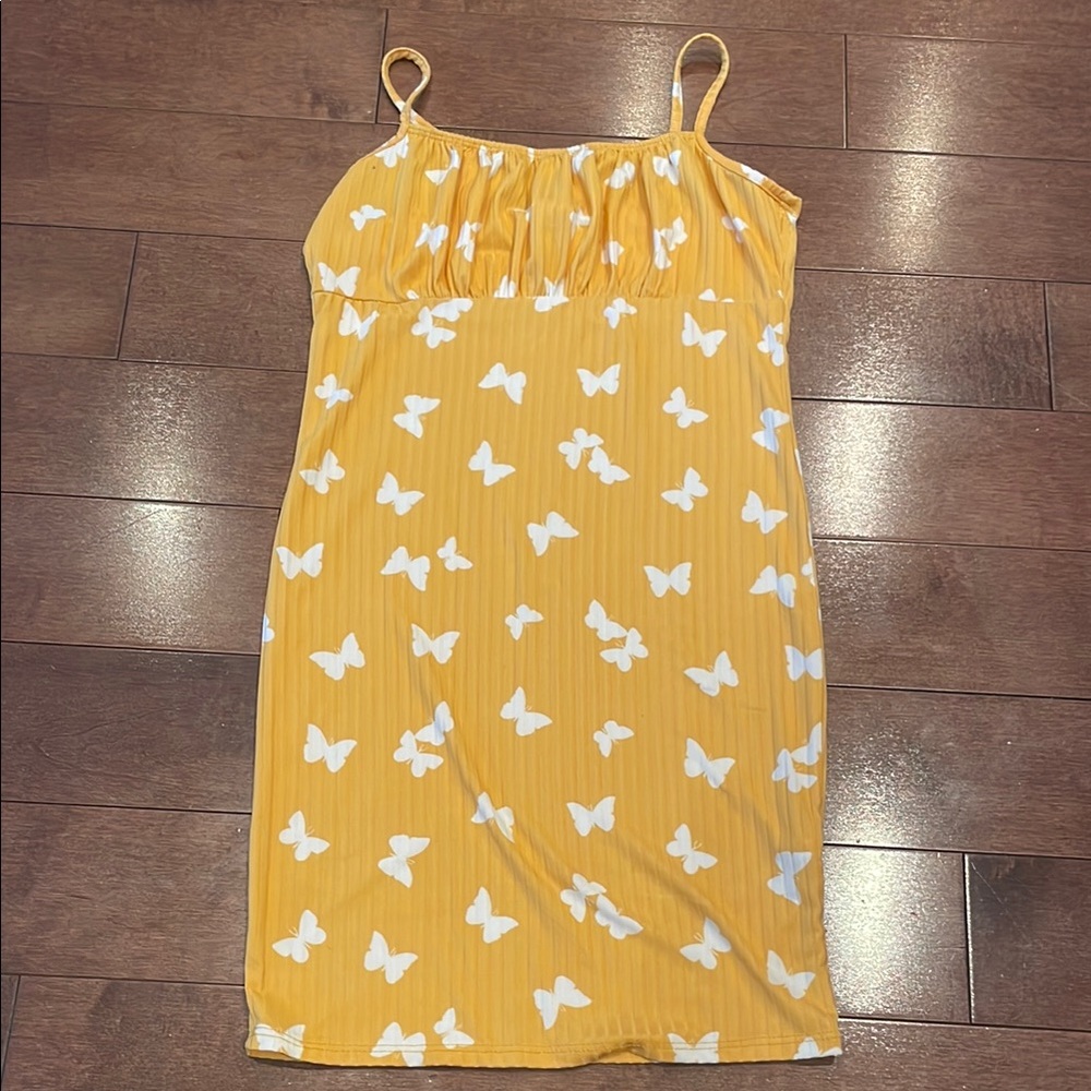 Yellow Butterfly Print Dress